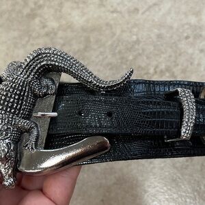 Black Crocodile Embossed Belt with Silver Buckle 39”
